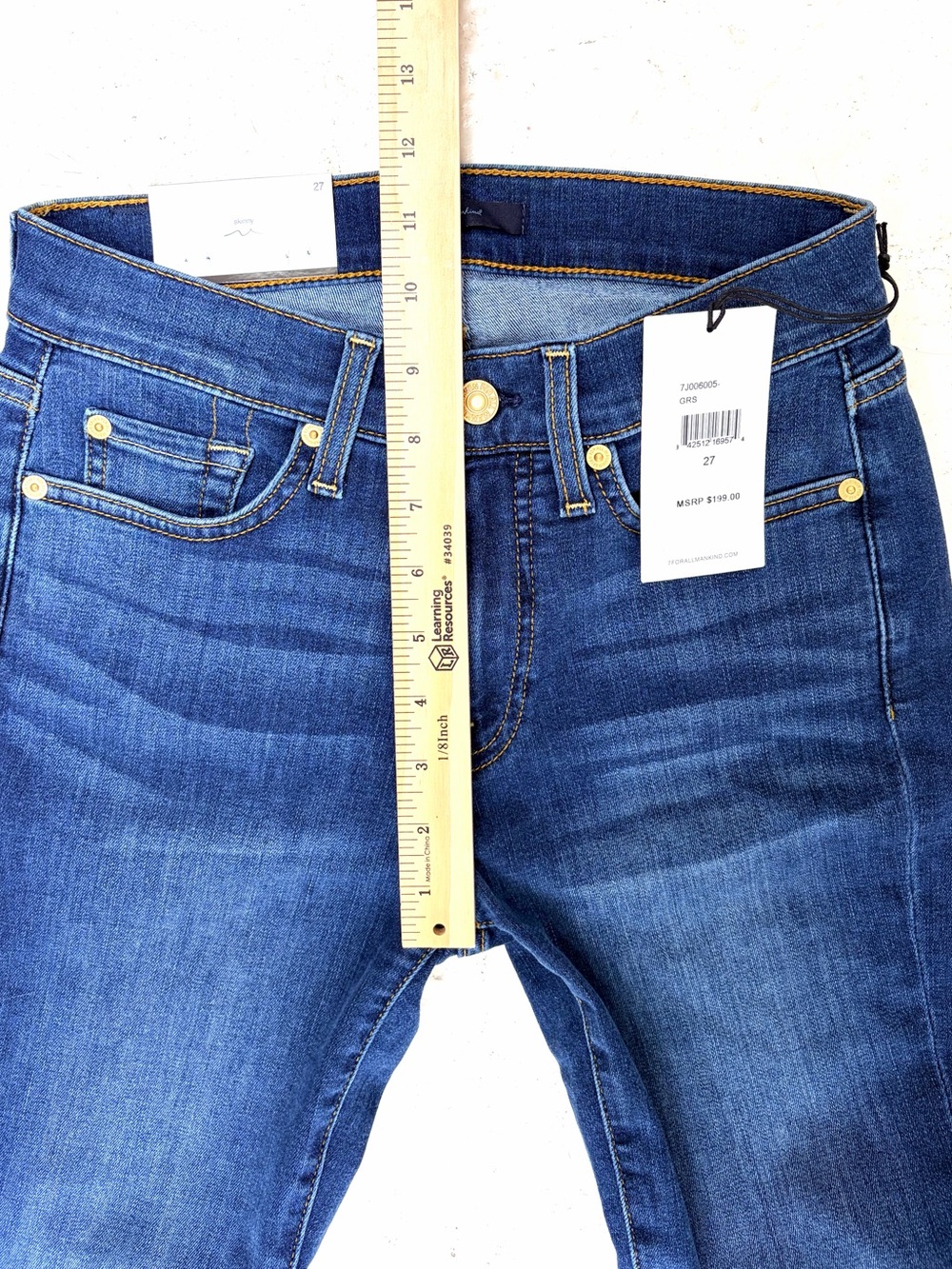 7 For All Mankind Women's Skinny Jeans - Dark Blue Wash - Picture 6 of 7
